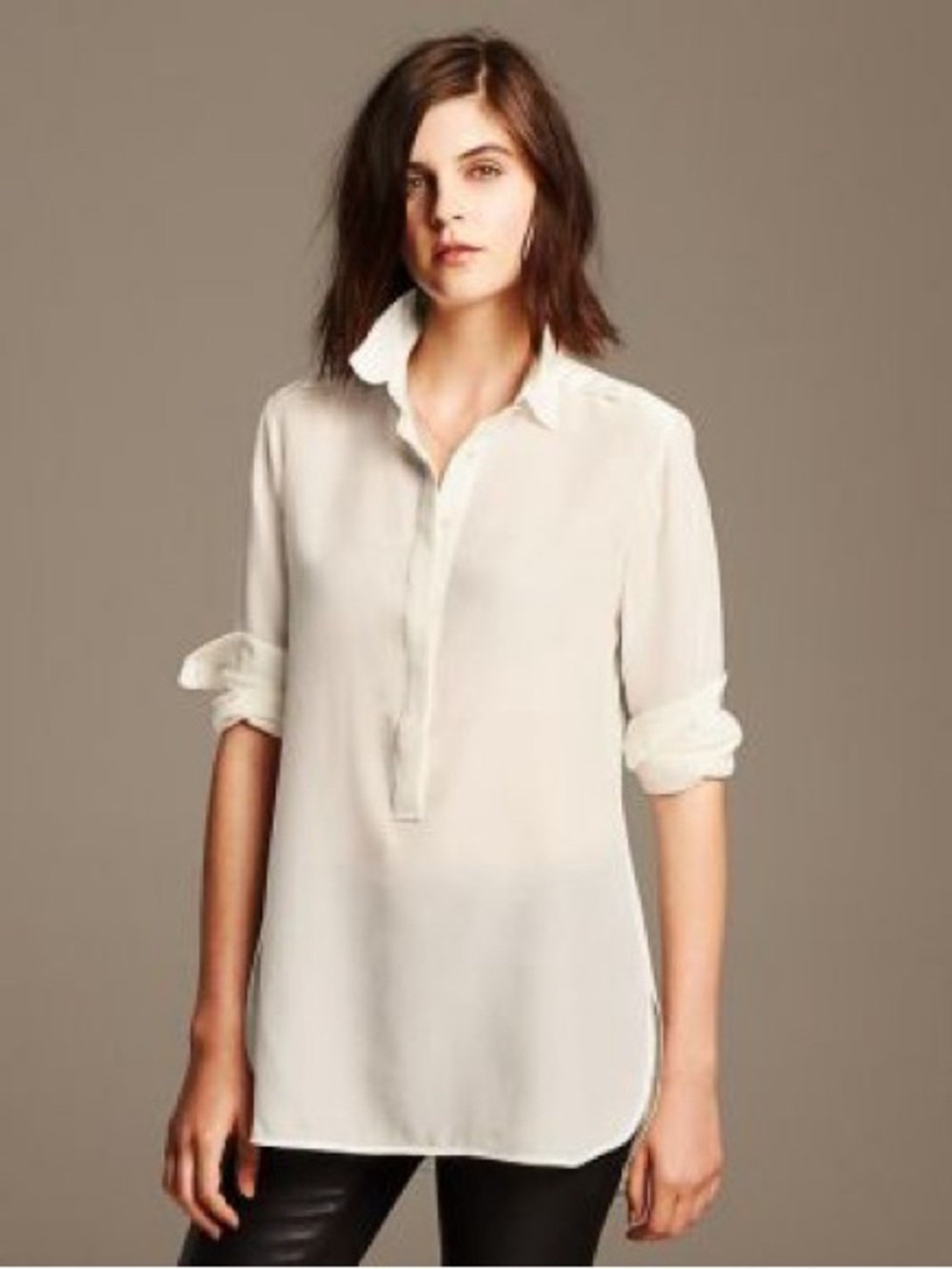 Banana Republic Women's Ivory 100% Silk Popover Henley Blouse